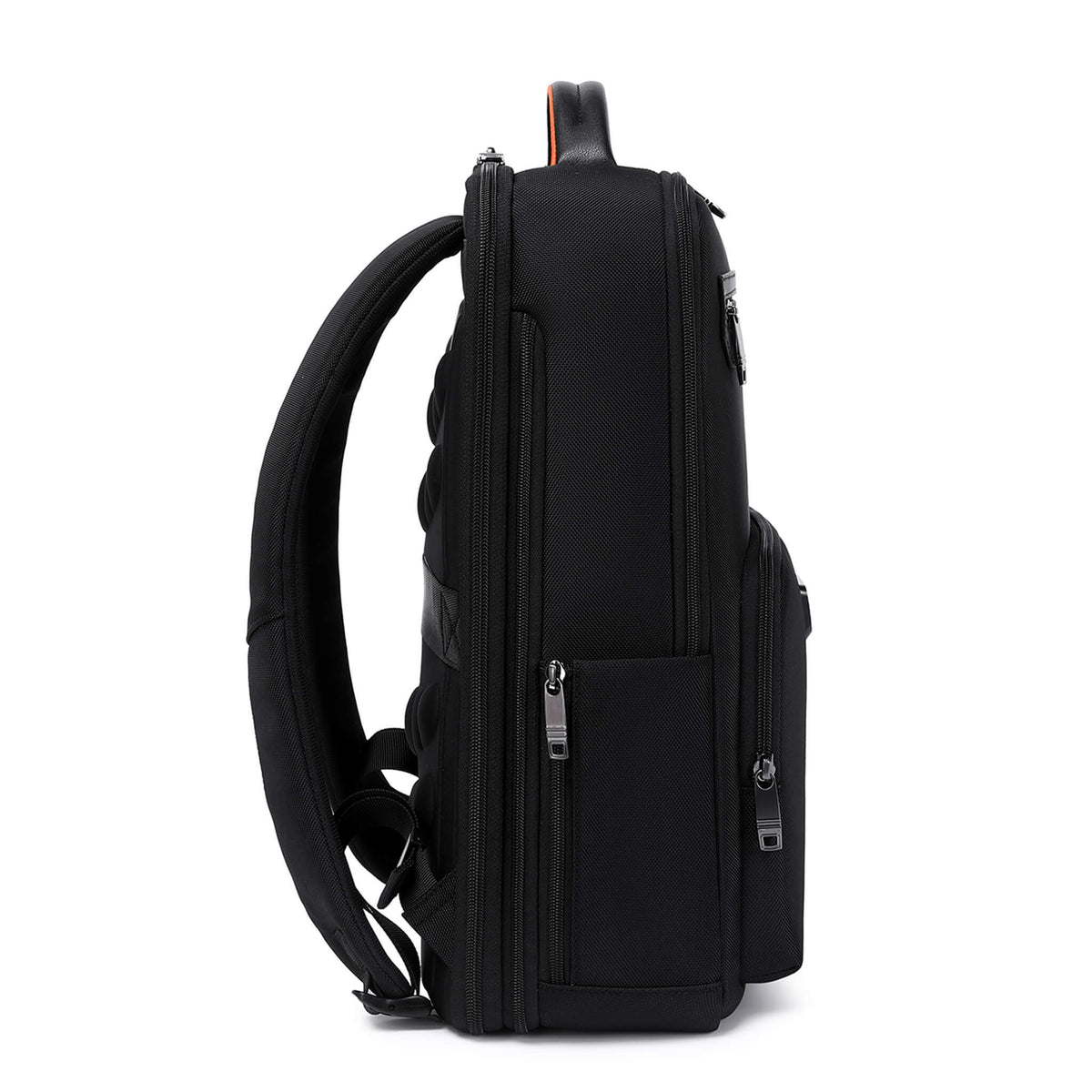 Black Troop London Business Expandable Laptop Backpack with multiple compartments and padded laptop sleeve.