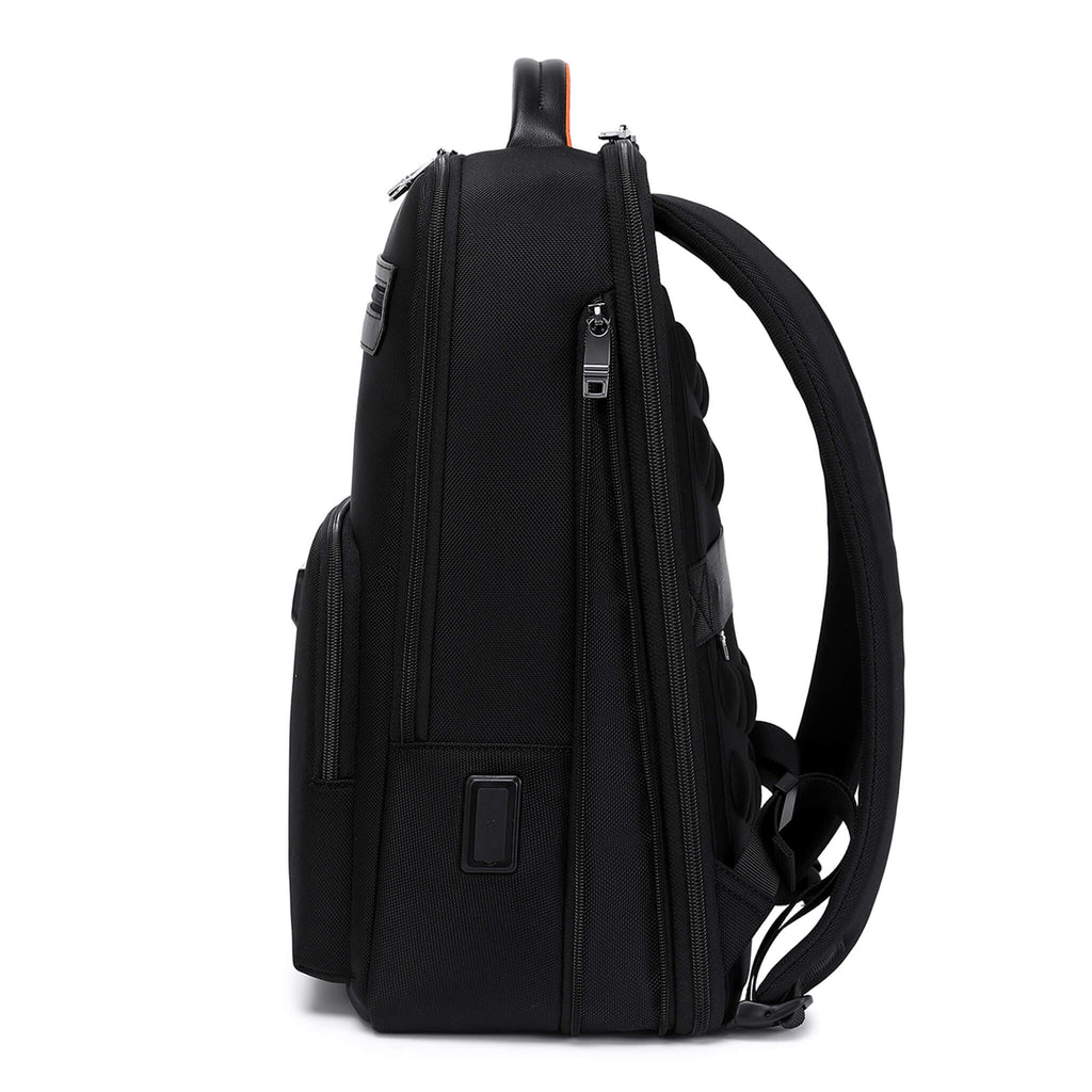 Black Troop London expandable business laptop backpack with multiple compartments and padded shoulder straps.