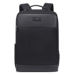 Black Troop London business laptop backpack with multiple compartments and padded shoulder straps for comfort.