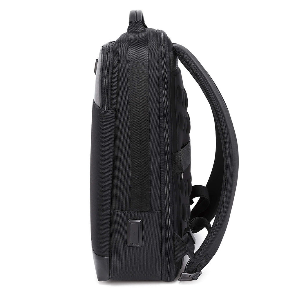 Black Troop London business laptop backpack with multiple compartments and padded straps for comfortable carrying.