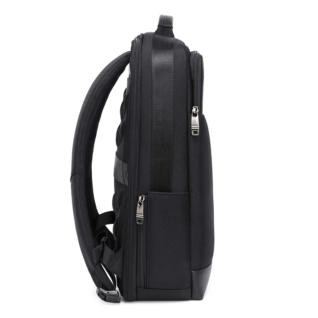 Black Troop London business laptop backpack with multiple compartments and padded straps for comfortable carrying.