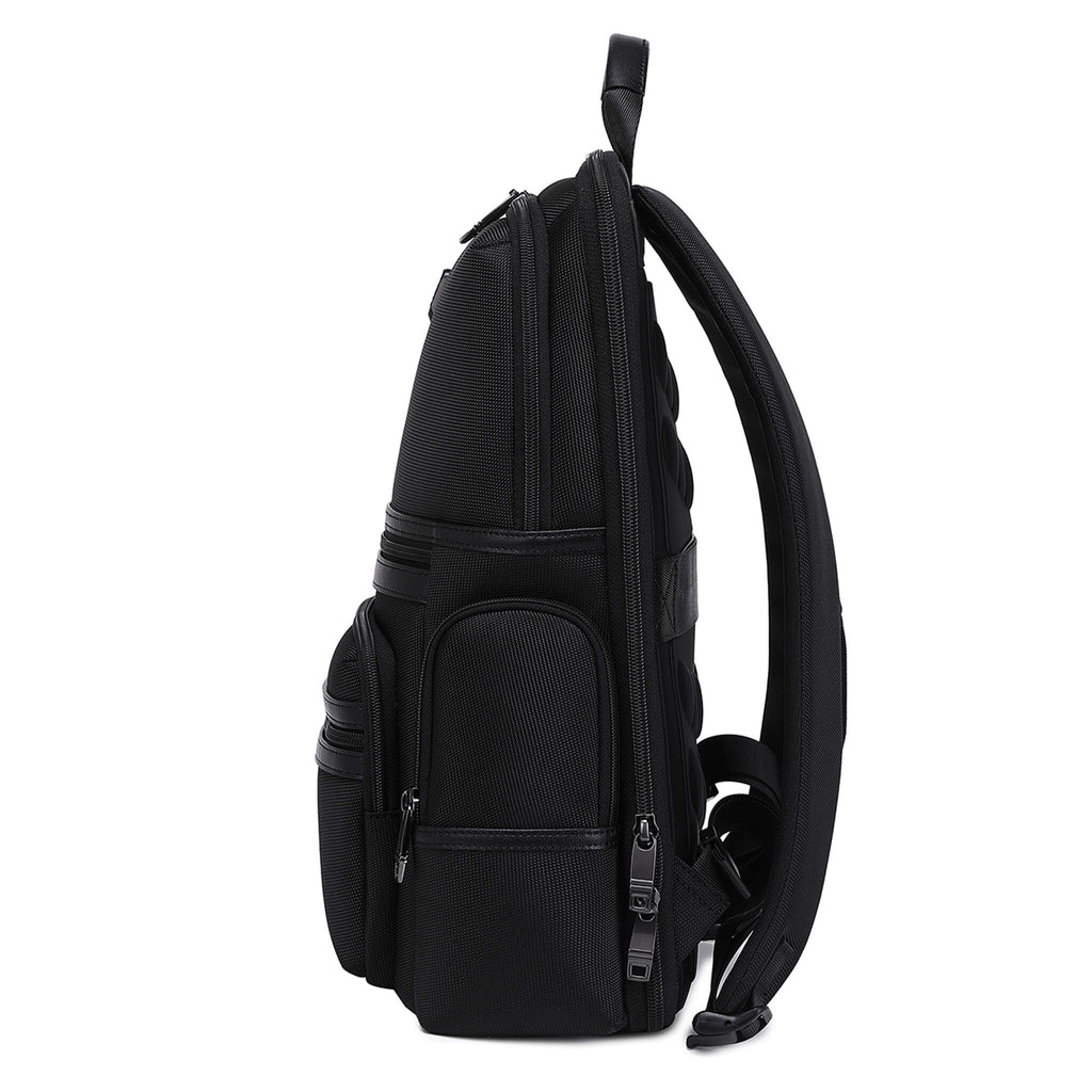 Black Troop London Business Slim Laptop Backpack with multiple compartments and padded shoulder straps for professional use.