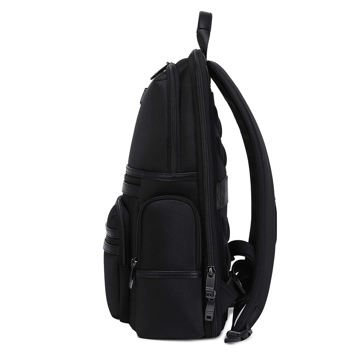 Black Troop London Business Slim Laptop Backpack with multiple compartments and padded shoulder straps for professional use.