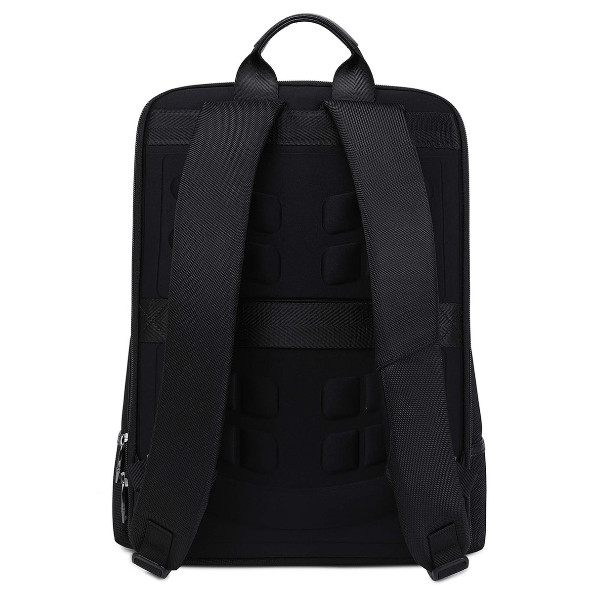 Troop London black slim laptop backpack with multiple compartments and padded straps for business and everyday use.