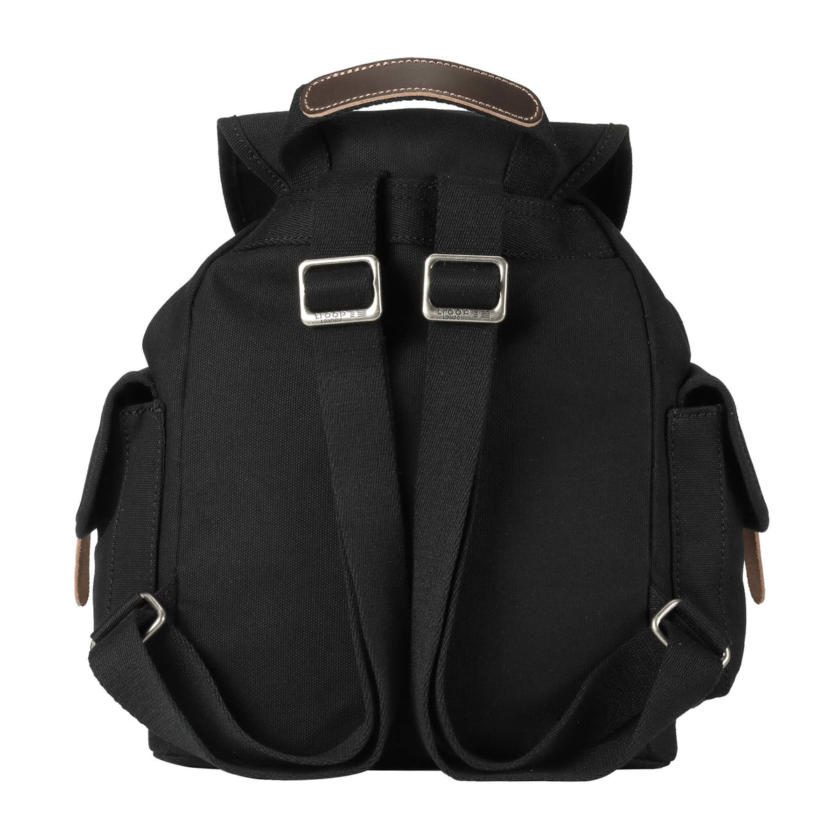 Black Troop London classic canvas drawstring backpack with adjustable straps and spacious interior.