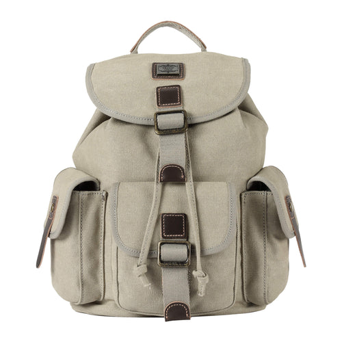 Black classic canvas drawstring backpack by Troop London, showing front view with adjustable straps and spacious interior.