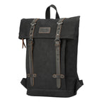 Black Troop London Heritage Small Waxed Canvas Backpack with leather accents and adjustable straps.