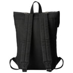 Black Troop London Heritage Small Waxed Canvas Backpack with adjustable straps and front pocket for everyday use.