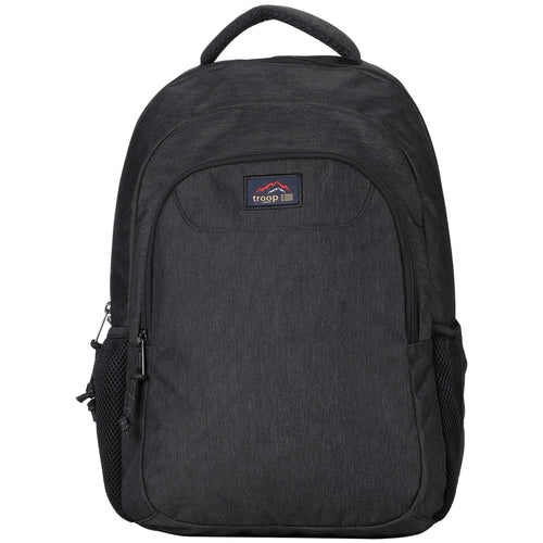 Large black Troop London Urban Daypack backpack with multiple compartments and padded straps, suitable for daily use and travel.