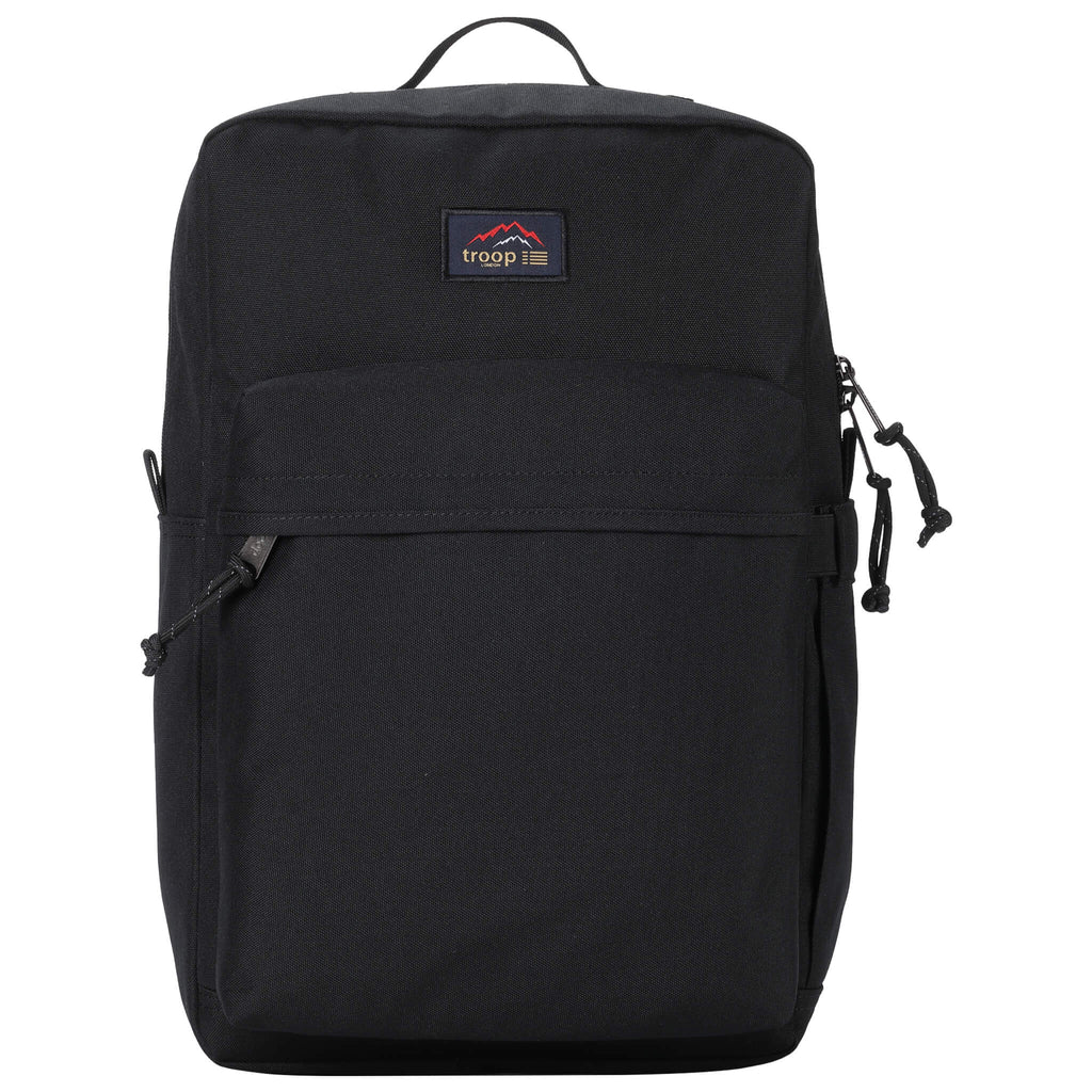 Black Troop London Urban Daypack backpack with multiple compartments and adjustable straps, suitable for everyday use.