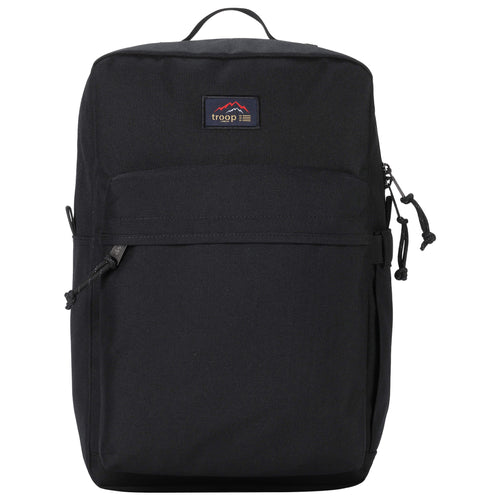 Black Troop London Urban Daypack backpack with multiple compartments and adjustable straps, suitable for everyday use.