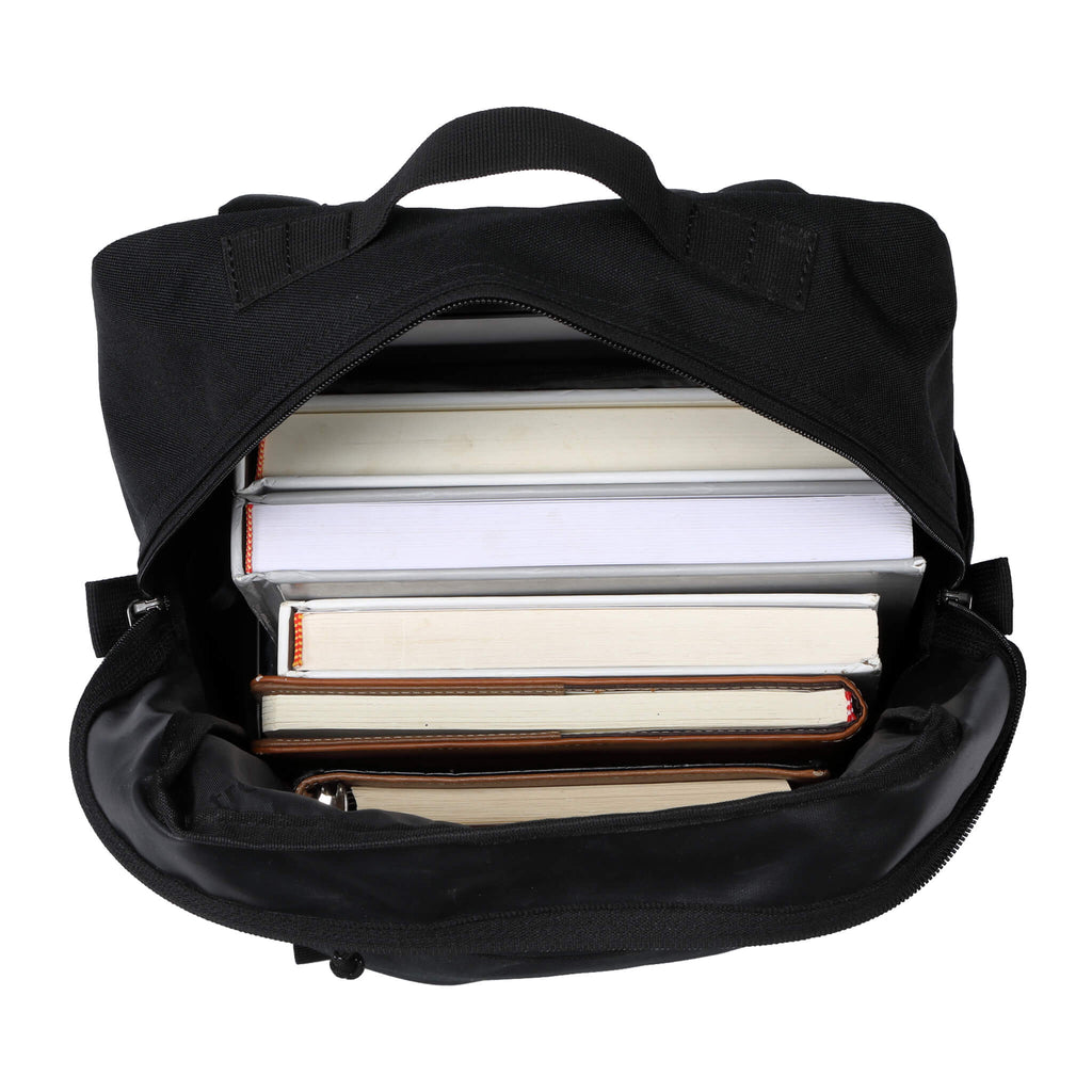 Black Troop London Urban Daypack backpack with multiple compartments and padded shoulder straps, suitable for daily use