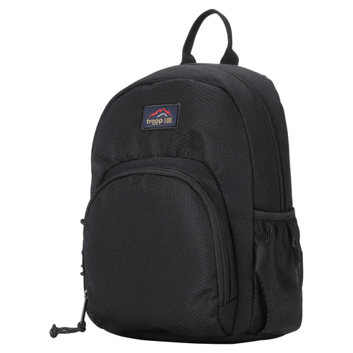 Black Troop London Urban Small Backpack with adjustable straps and front pocket, ideal for daily use.
