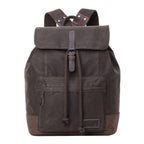 Troop London Heritage Waxed Canvas Laptop Backpack in camel color, featuring adjustable straps and multiple compartments.