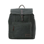 Troop London Heritage waxed canvas laptop backpack in camel with leather accents, featuring multiple compartments and sturdy straps.