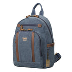 Small charcoal canvas backpack with tablet sleeve by Troop London, featuring adjustable straps and compact design.