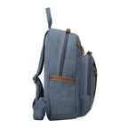 Small Troop London canvas backpack with tablet sleeve in charcoal, featuring adjustable straps and a front zip pocket.