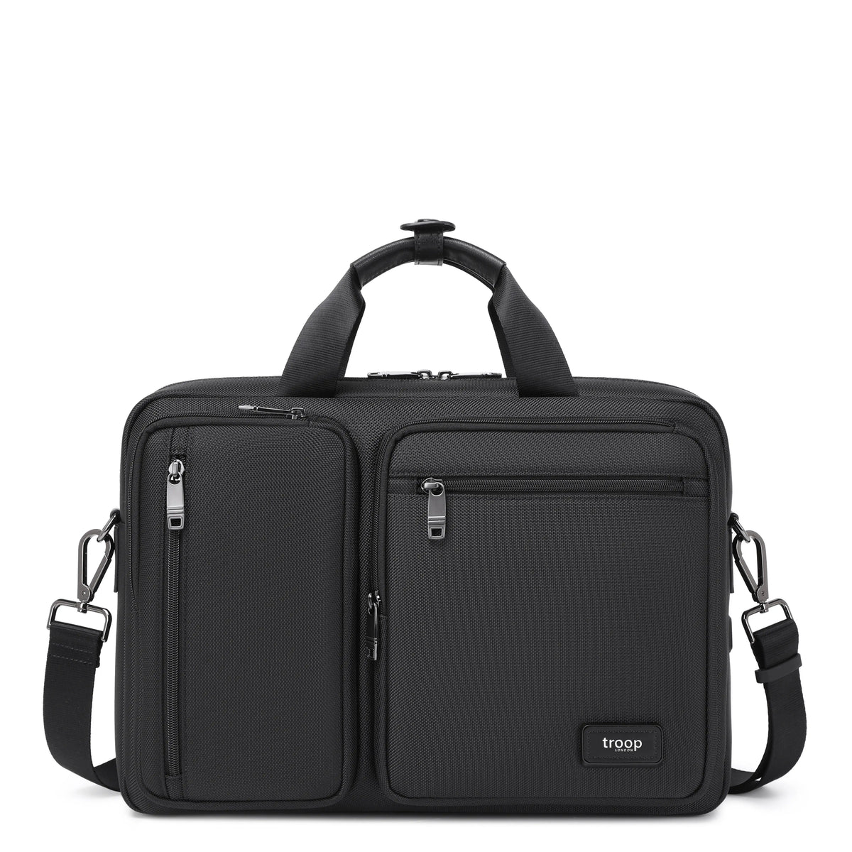 Black Troop London business laptop briefcase, stylish and professional briefcase for carrying laptops and documents.
