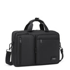 Black Troop London business briefcase for laptops, stylish leather bag with handles and shoulder strap, ideal for professional use.