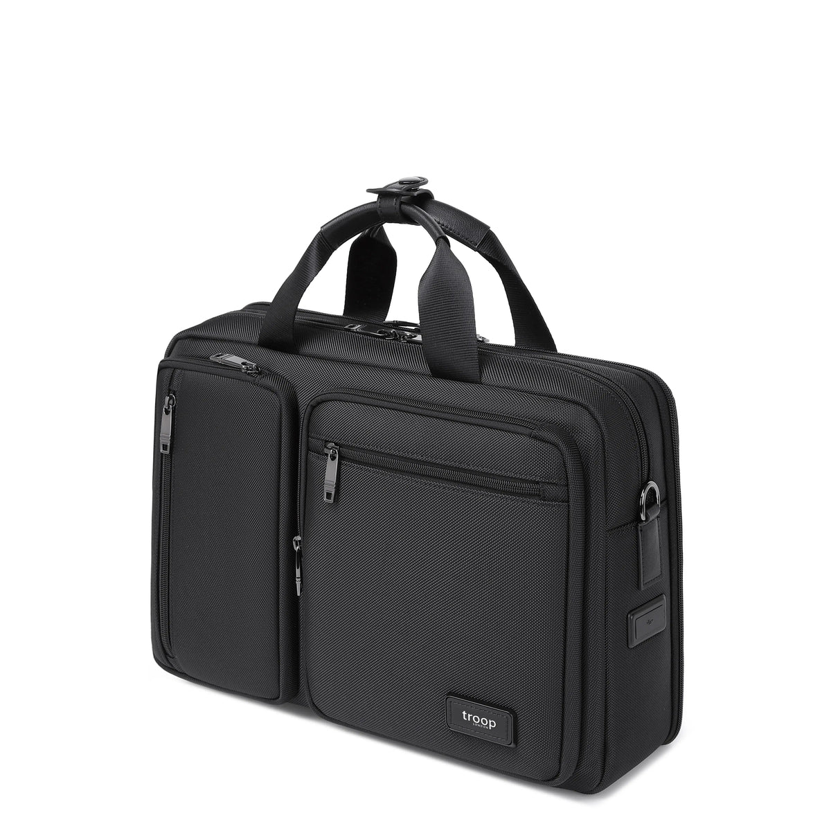 Black Troop London business briefcase laptop bag, stylish and professional for work or travel.