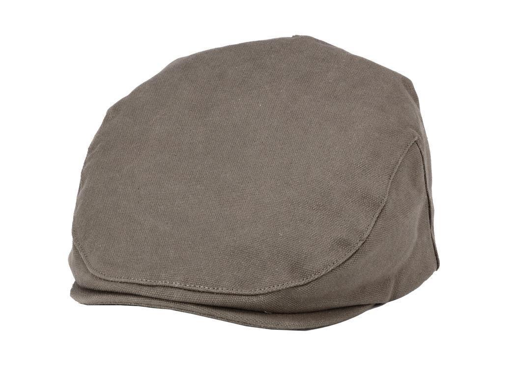 Olive waxed canvas flat cap by Troop London, stylish hat with classic design and durable material.