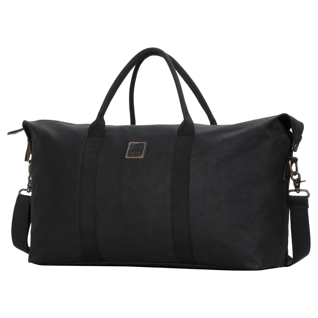 Large Troop London Heritage Waxed Canvas Holdall, black, durable and spacious for travel or everyday use.
