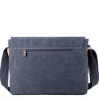 Charcoal canvas Troop London large 18-inch messenger bag with adjustable shoulder strap and multiple compartments for laptop and accessories.