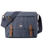Troop London charcoal canvas laptop messenger bag with adjustable strap and multiple pockets for everyday use.
