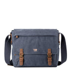 Charcoal canvas Troop London messenger bag with laptop compartment, stylish and durable for everyday use.