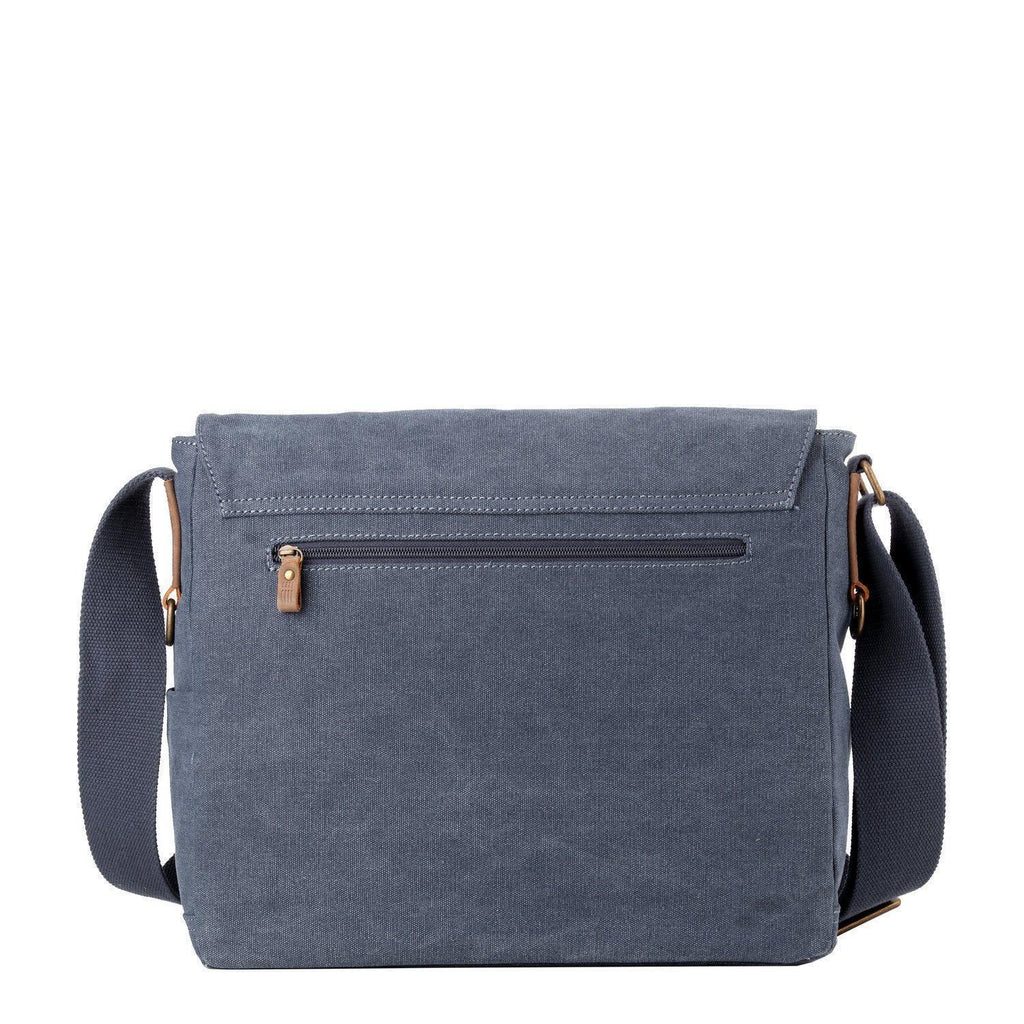 Charcoal canvas Troop London laptop messenger bag with adjustable strap and multiple compartments for everyday use.