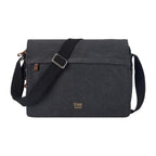 Charcoal classic canvas messenger bag by Troop London with adjustable strap and front pocket for everyday carry.