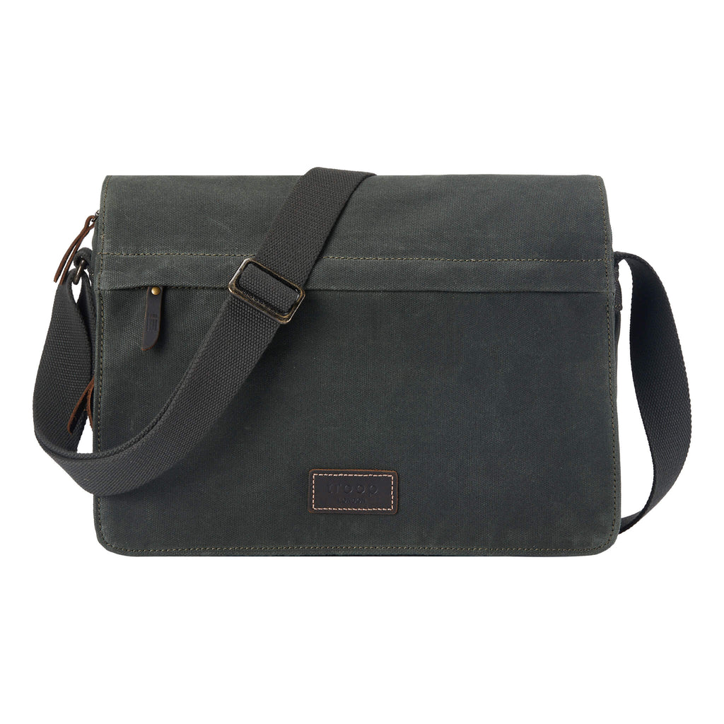 Charcoal Troop London Canvas Messenger Bag with adjustable strap and spacious interior, ideal for everyday use.