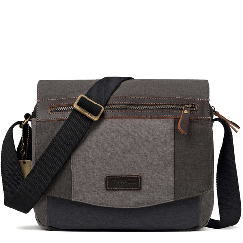 Troop London Urban Canvas Messenger Bag in grey with adjustable strap and front flap for everyday carrying.