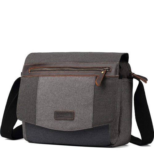 Grey Urban Canvas Messenger Bag by Troop London, featuring a durable strap and spacious interior for everyday use.