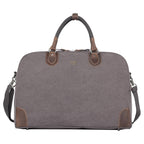 Large charcoal canvas travel holdall by Troop London, 45L luggage bag with sturdy handles and spacious interior for travel.