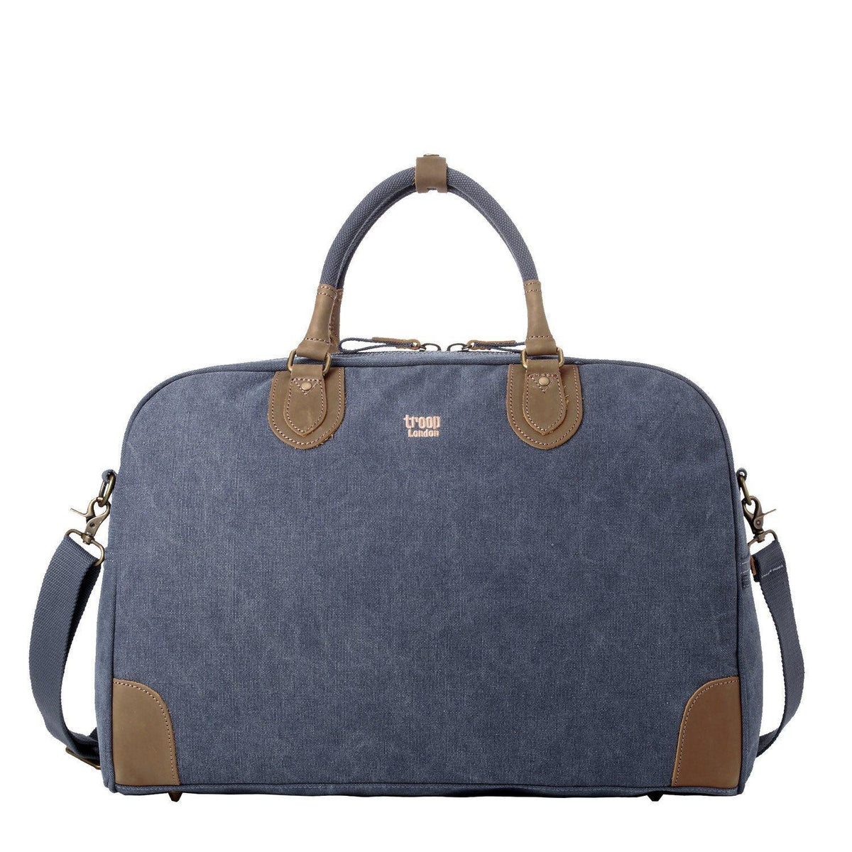 Large charcoal canvas travel holdall by Troop London, 45L capacity, durable luggage bag with sturdy handles and spacious interior.