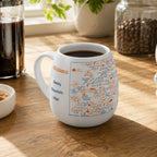 Color-in Colorado map travel mug by Trouvaille featuring a white ceramic mug with an outline of Colorado for coloring.