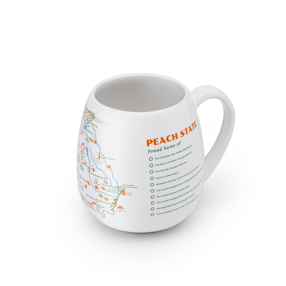 Color-in travel mug featuring a detailed Georgia map design by Trouvaille, suitable for customizing and decorating.