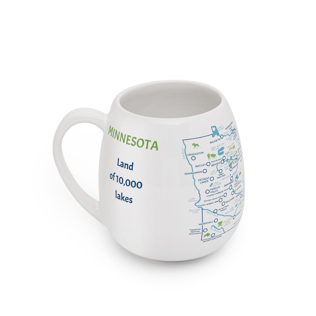 Color-in travel mug featuring a Minnesota map design by Trouvaille, with a white background and detailed state outline.