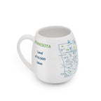 Color-in travel mug featuring a Minnesota map design by Trouvaille, with a white background and detailed state outline.