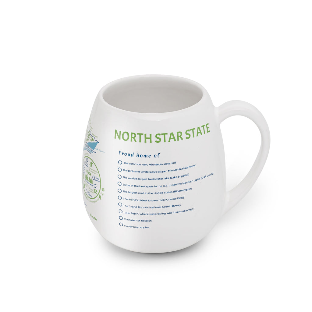 Trouvaille Minnesota map color-in travel mug featuring a detailed, customizable Minnesota state outline in vibrant colors.