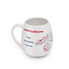 Trouvaille North Carolina map color-in travel mug featuring a detailed outline of North Carolina for coloring and display.