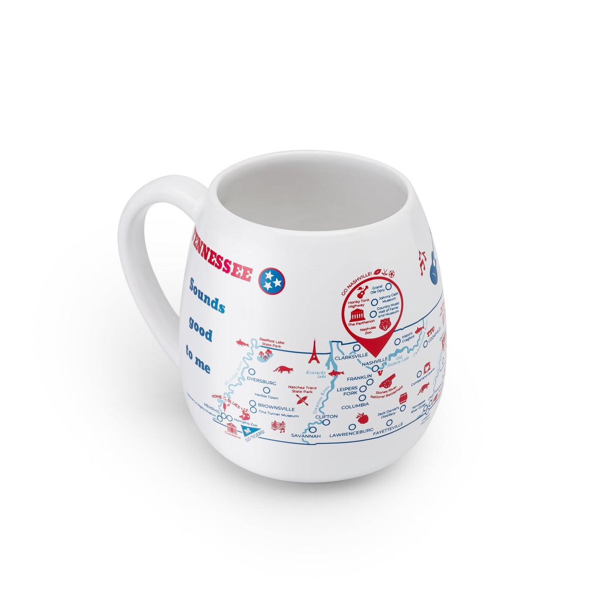 Trouvaille Tennessee map color-in travel mug with a white background and detailed state outline, ideal for coloring and travel enthusiasts.