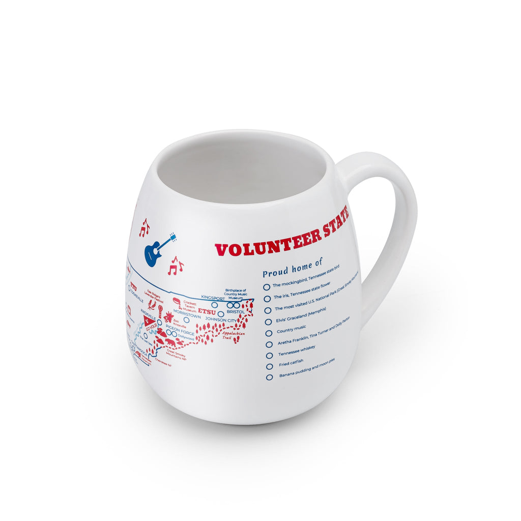 Trouvaille Tennessee map color-in travel mug with a white background and detailed state outline.