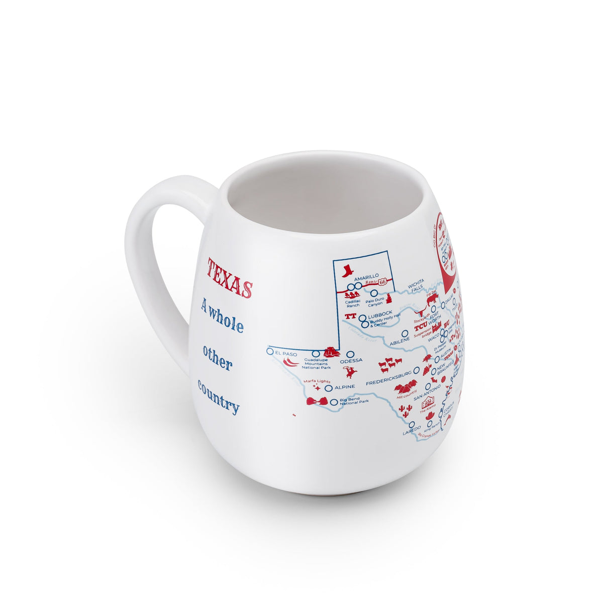 Trouvaille Texas map color-in travel mug showing a detailed outline of Texas for coloring and personalization.