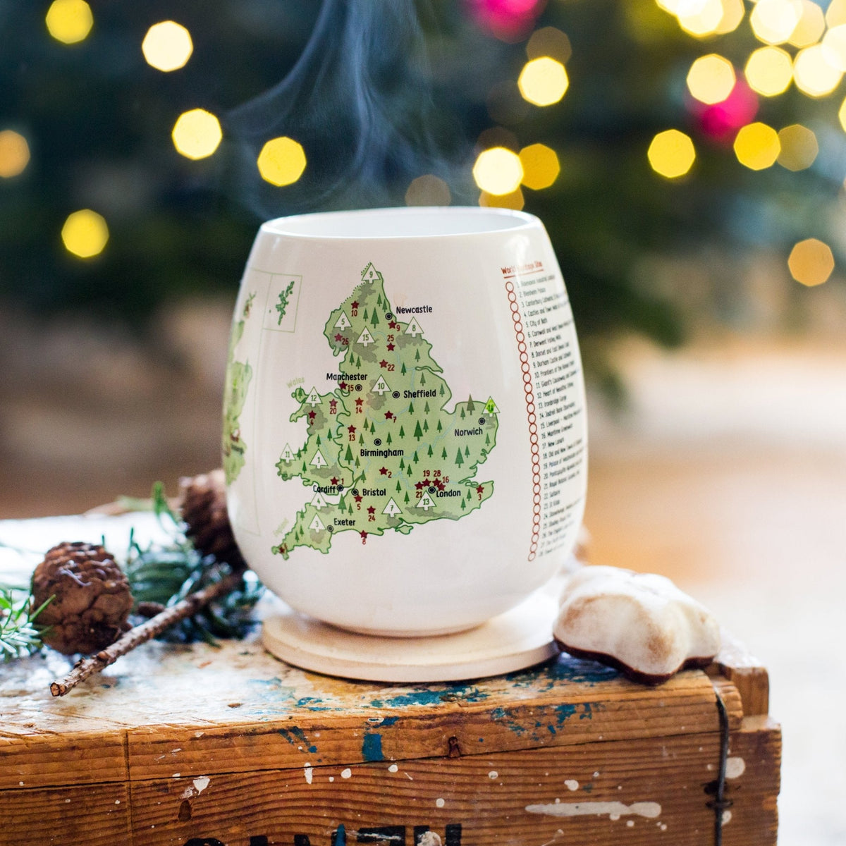 Trouvaille UK Explorer Colour-In Mug featuring a detailed map design, ready to be colored in for a personalized touch.