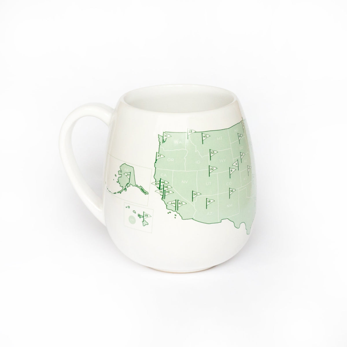 Color-in mug featuring US golf courses, by Trouvaille, with detailed golf course illustrations ready for coloring.