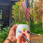 Trouvaille USA Map color-in travel mug featuring a detailed map design on a ceramic mug for coloring fun.