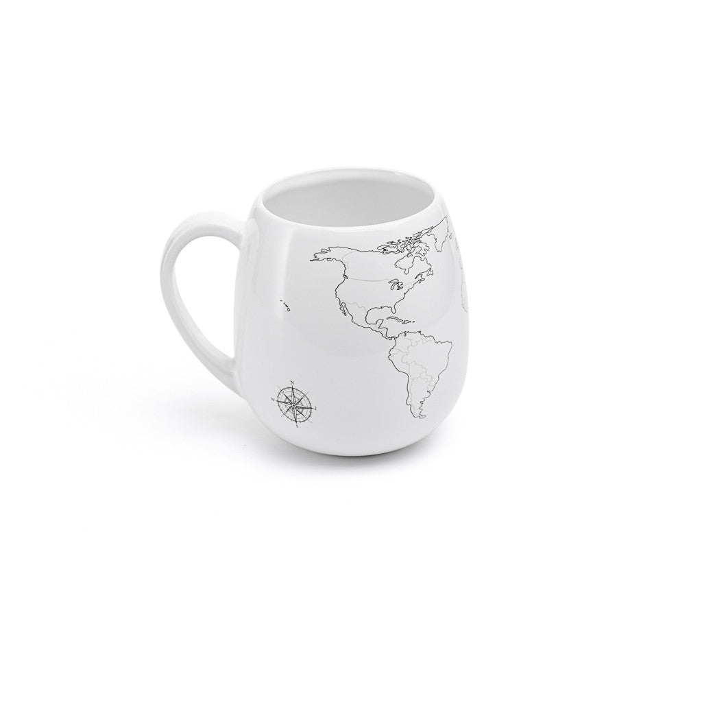 Trouvaille colour-in world map mug featuring a detailed map design, perfect as a travel gift for adventurers.