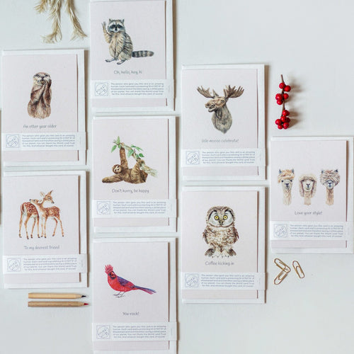 Animal Lover Charity Greeting Card by Trouvaille featuring wildlife artwork, flat lay design, perfect for animal enthusiasts.